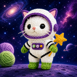 Handmade Astronaut Cat Crochet Plush | Finished Space Cat Amigurumi Gift
