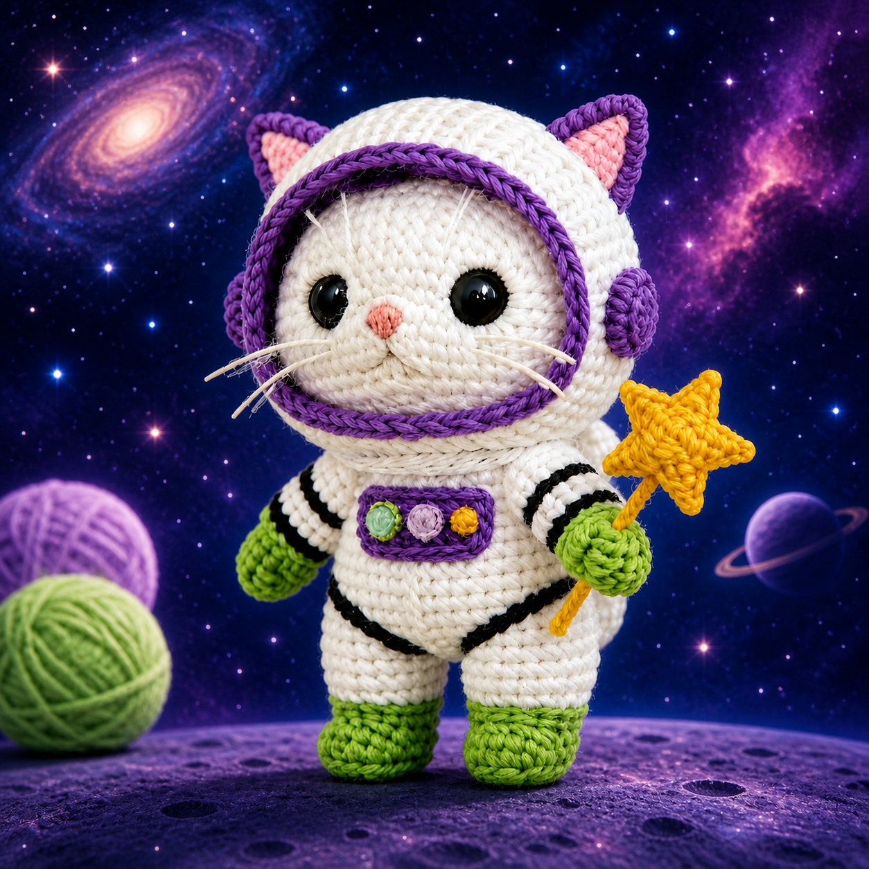 Handmade Astronaut Cat Crochet Plush | Finished Space Cat Amigurumi Gift