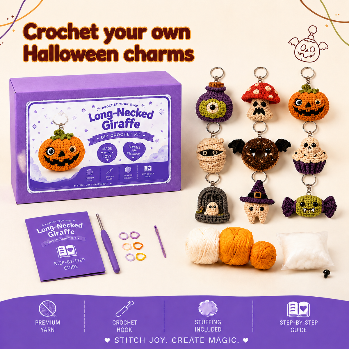 Halloween Crochet Charm Kit – Spooky Mini Characters