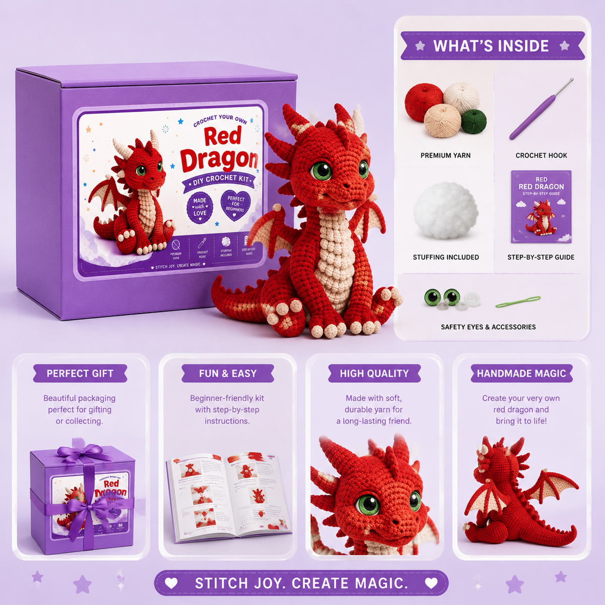 Red Dragon Crochet Plushie with Wings