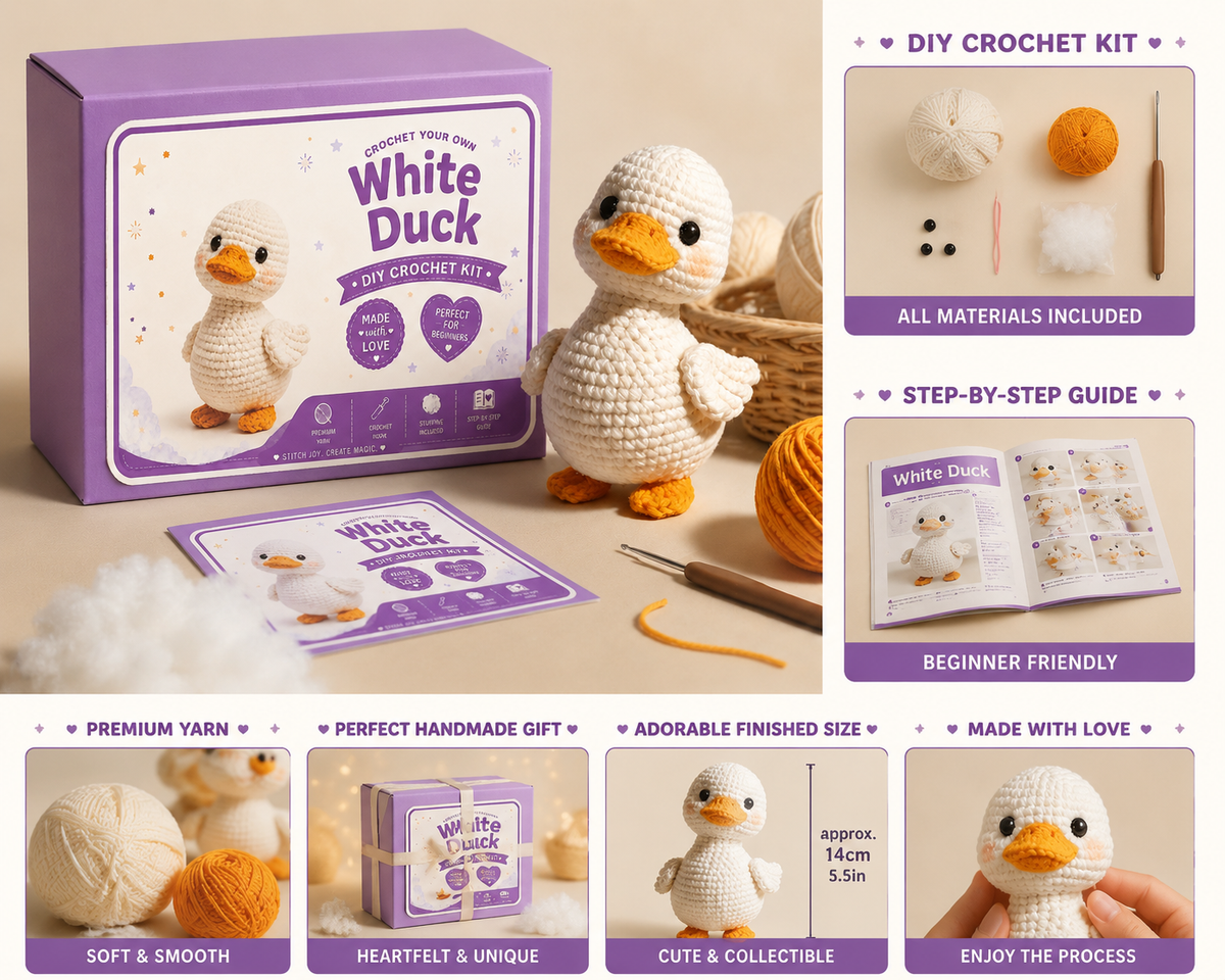 White Duck Crochet Kit with Orange Details