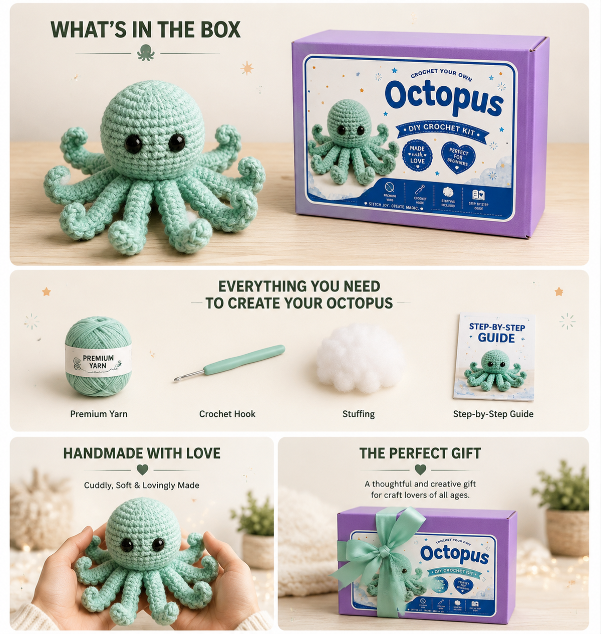 Mint Green Octopus Crochet Kit