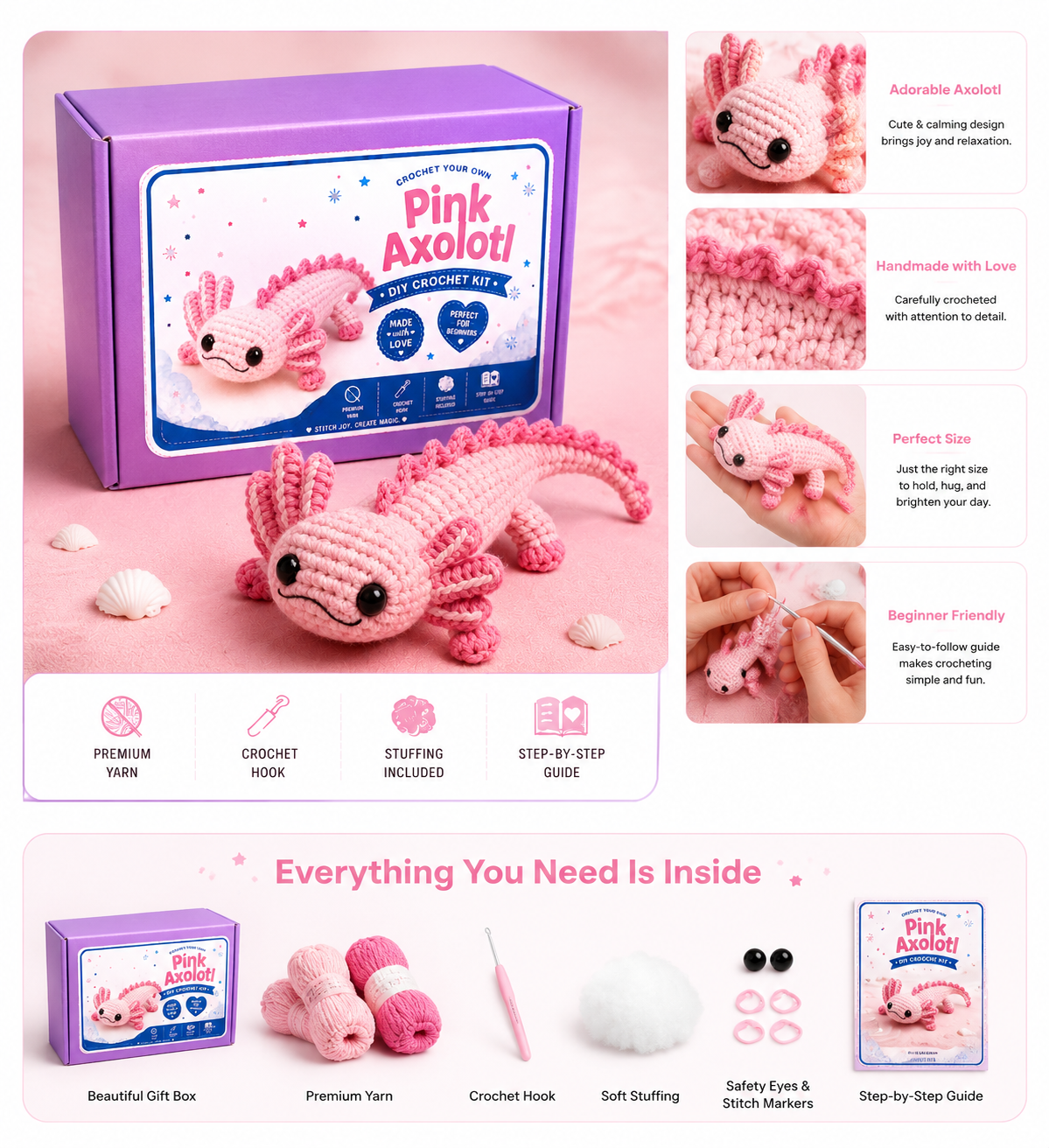 Pink Axolotl Crochet Kit