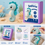 Blue Seahorse Crochet Kit with Curled Tail