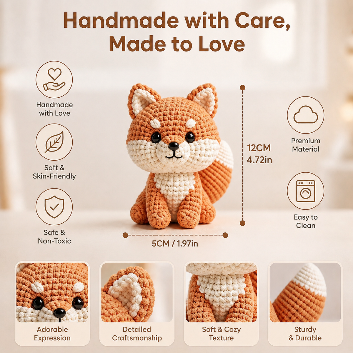 Orange Fox Crochet Kit with Bushy Tail