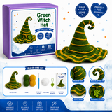 Green Witch Hat Crochet Kit with Golden Stripes