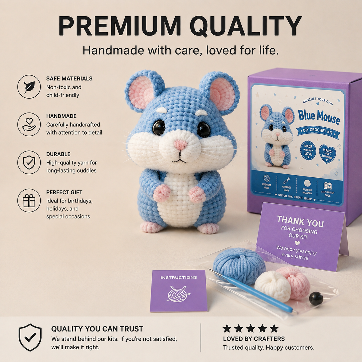 Blue Mouse Crochet Kit for Beginners