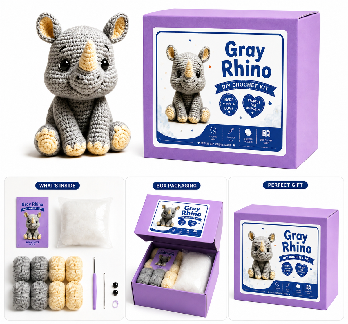 Gray Rhino Crochet Kit
