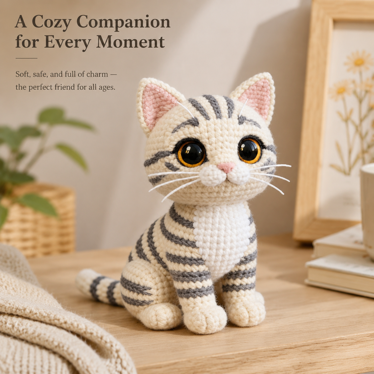 Handmade Tabby Cat Crochet Plush  | Finished Tabby Cat Amigurumi Gift