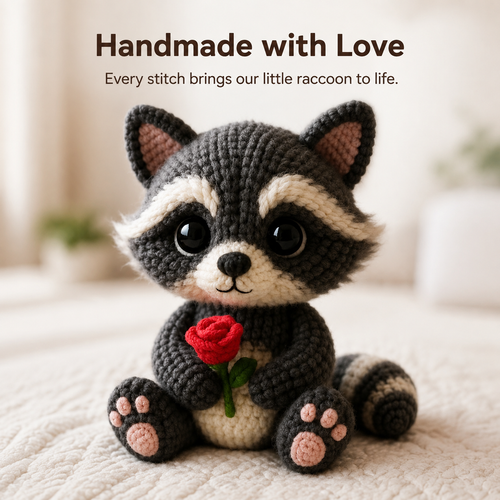 Rose-Holding Raccoon Crochet Kit