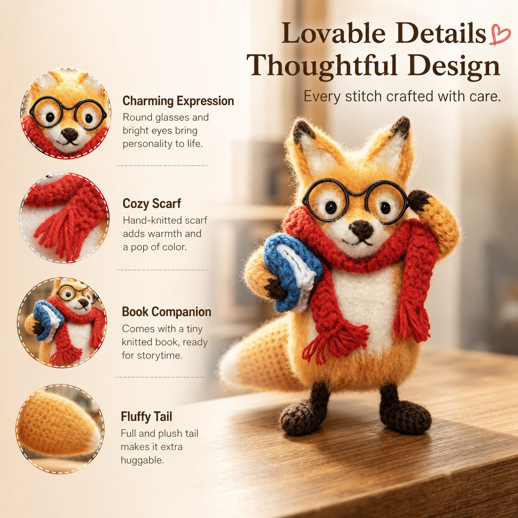 Bookish Fox Crochet Kit with Scarf and Glasses