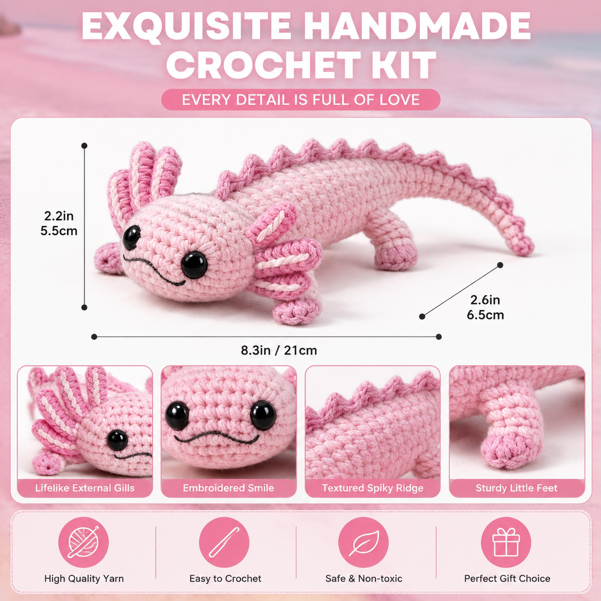 Pink Axolotl Crochet Kit