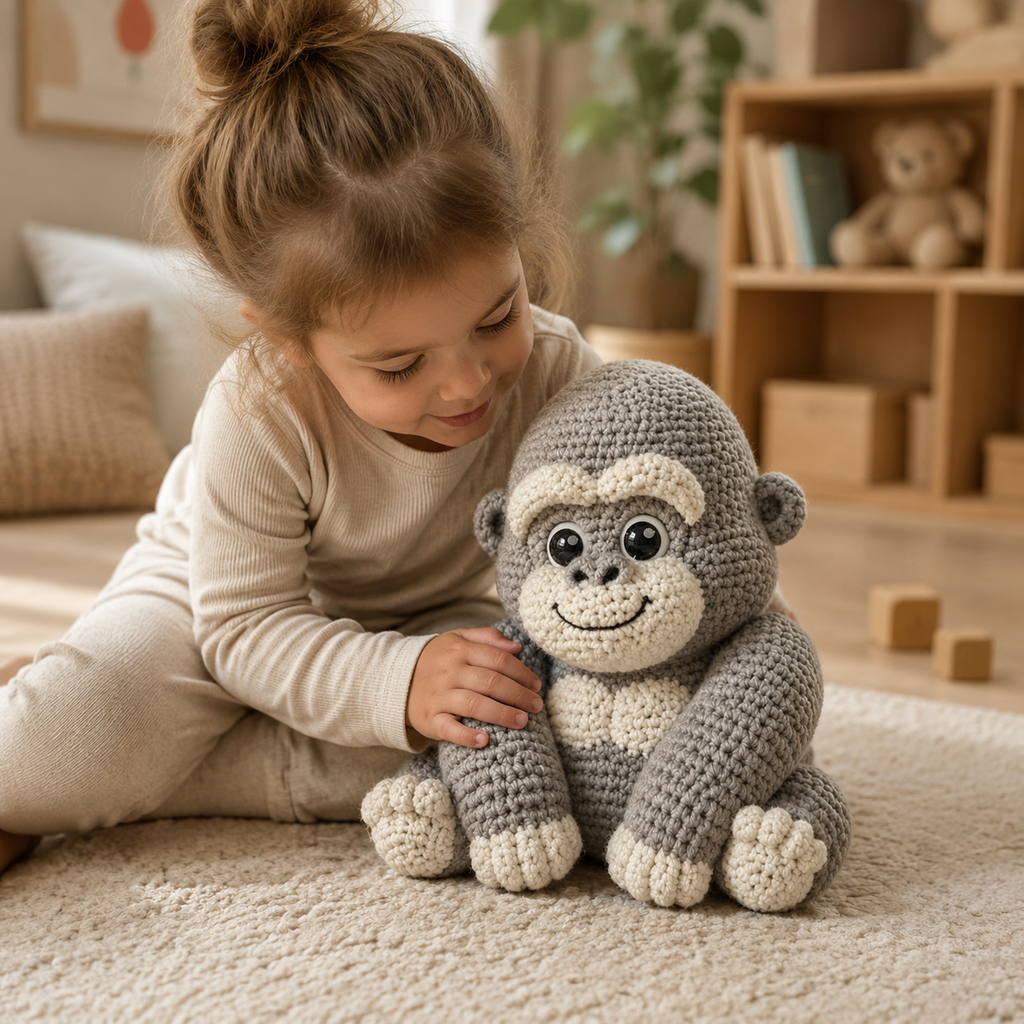 Gray Gorilla Crochet Kit with Cream Details