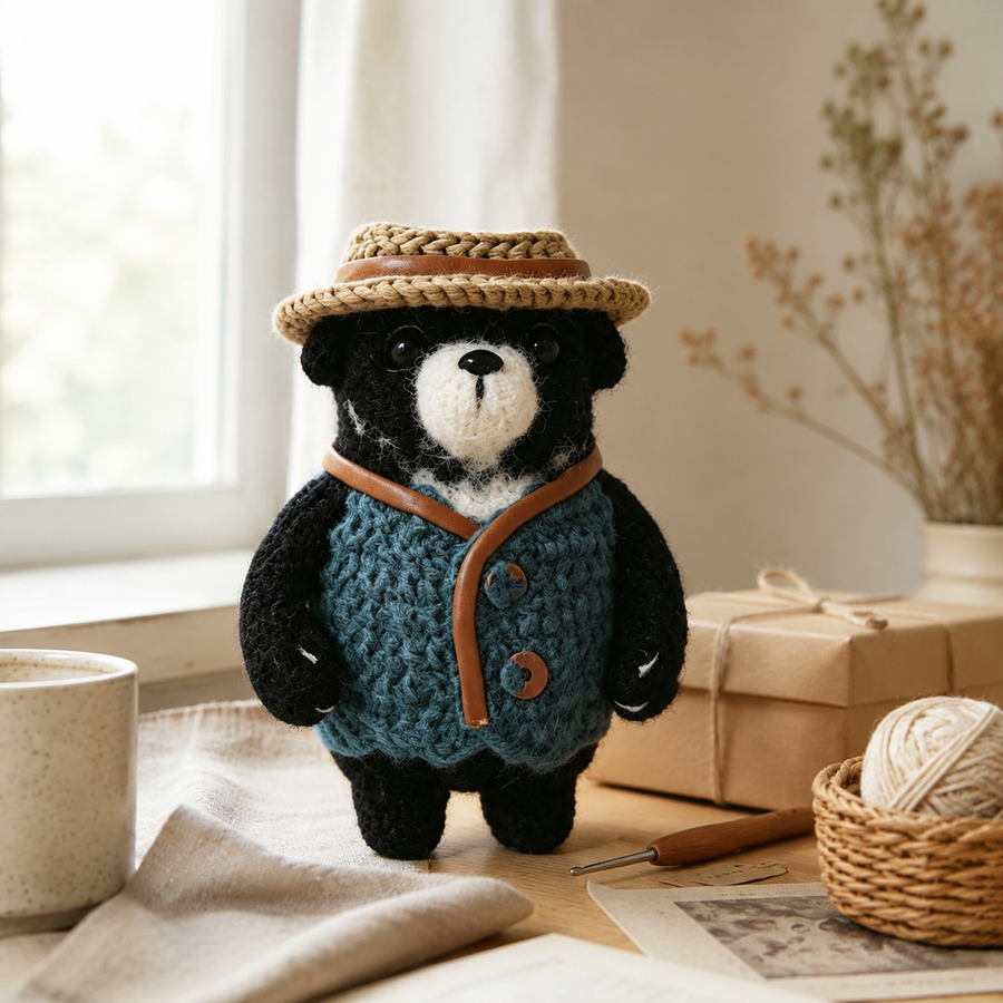 Mullen Black Bear Crochet Kit with Hat and Vest