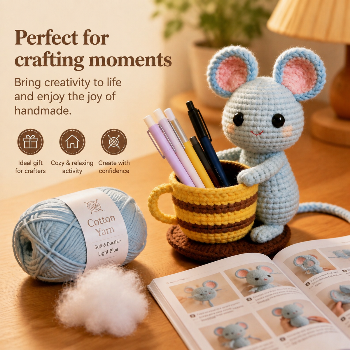 Blue Mouse Pen Holder Crochet Kit