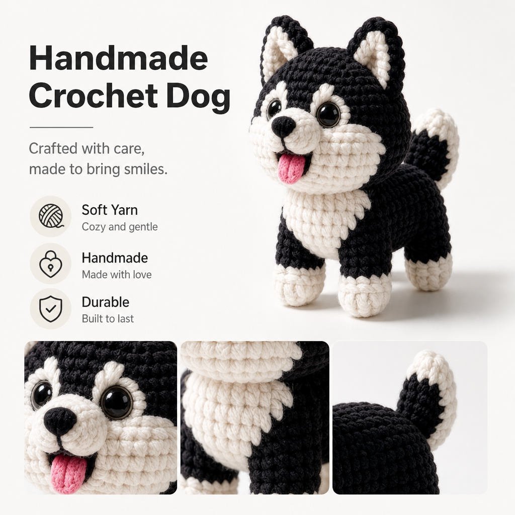 Black and White Husky Crochet Kit