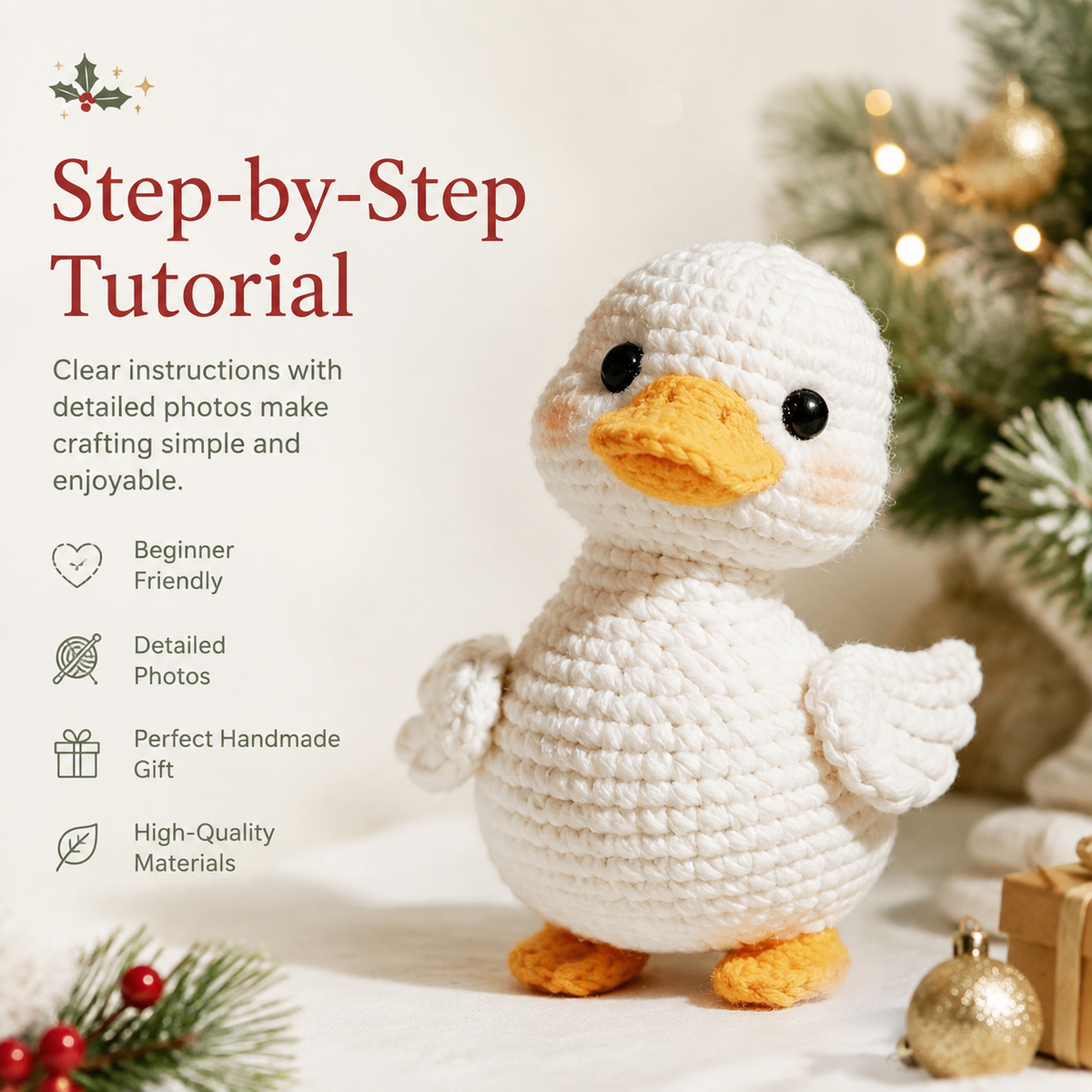 White Duck Crochet Kit with Orange Details