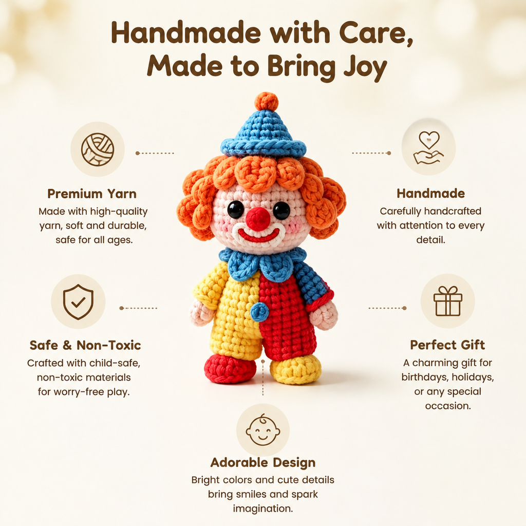 Colorful Clown Crochet Kit with Curly Orange Hair