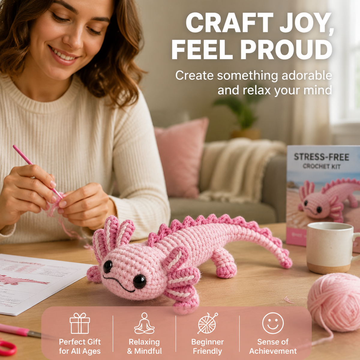 Pink Axolotl Crochet Kit