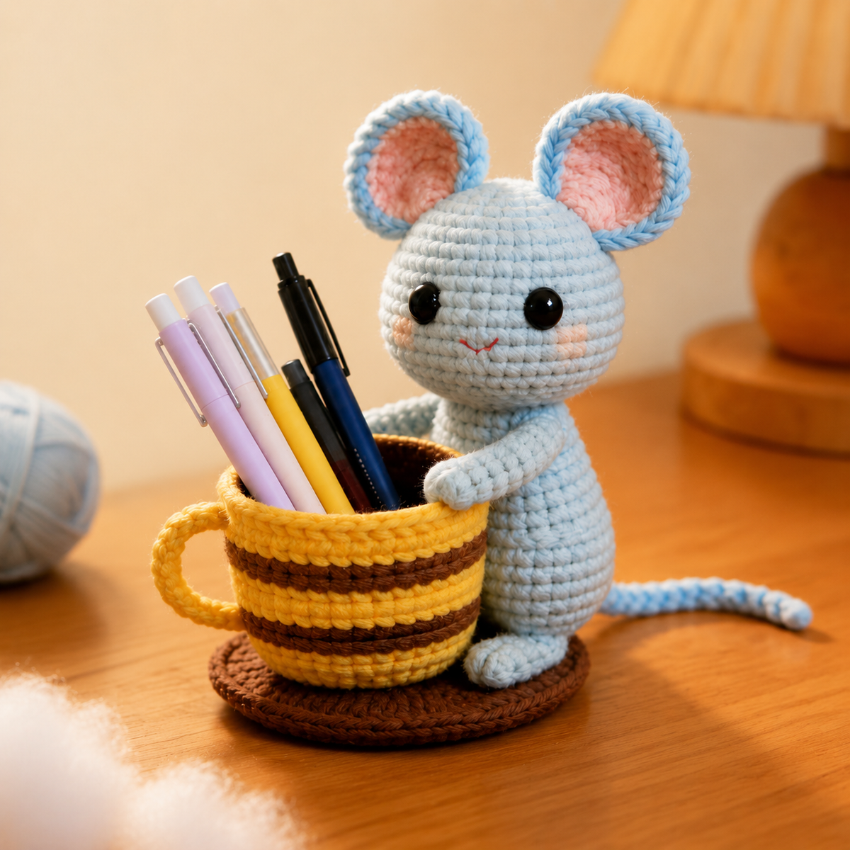 Blue Mouse Pen Holder Crochet Kit
