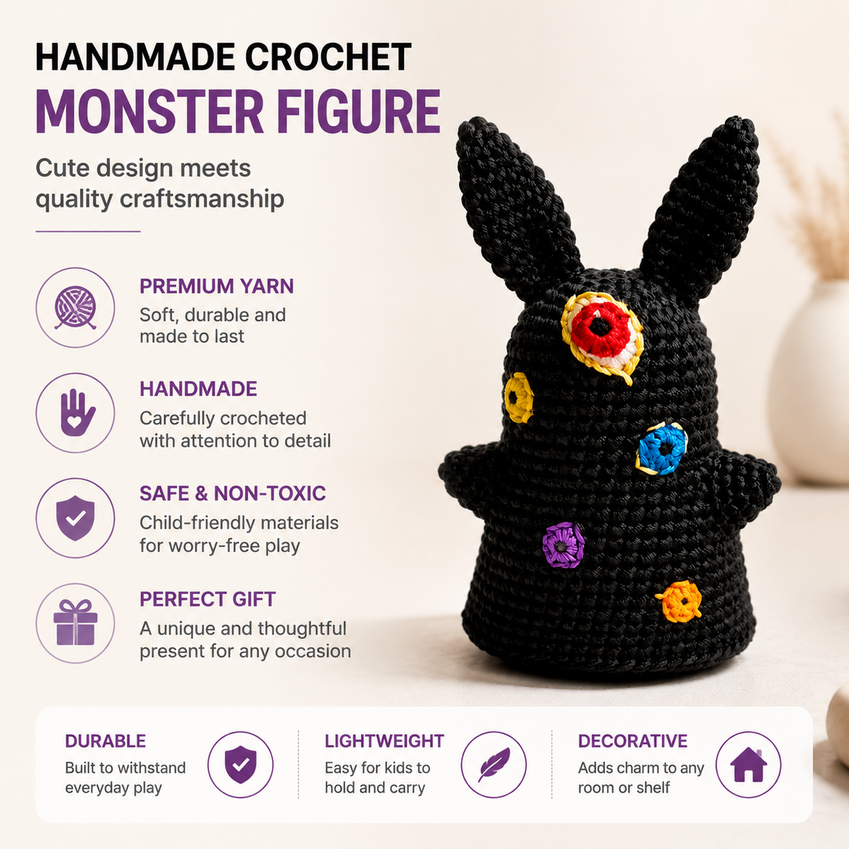 Black Bunny Crochet Kit with Colorful Details