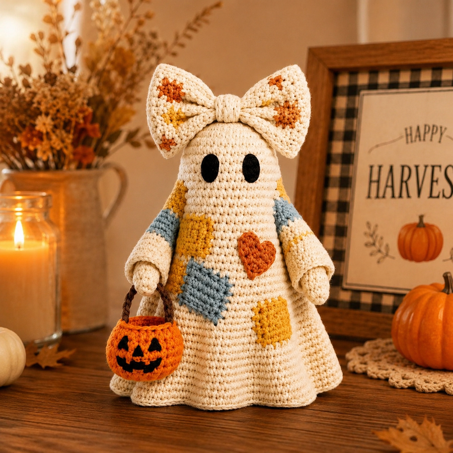 Patchwork Ghost Crochet Kit with Pumpkin Basket