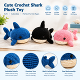 Three-Shark Crochet Kit – Blue, Black & Pink Set