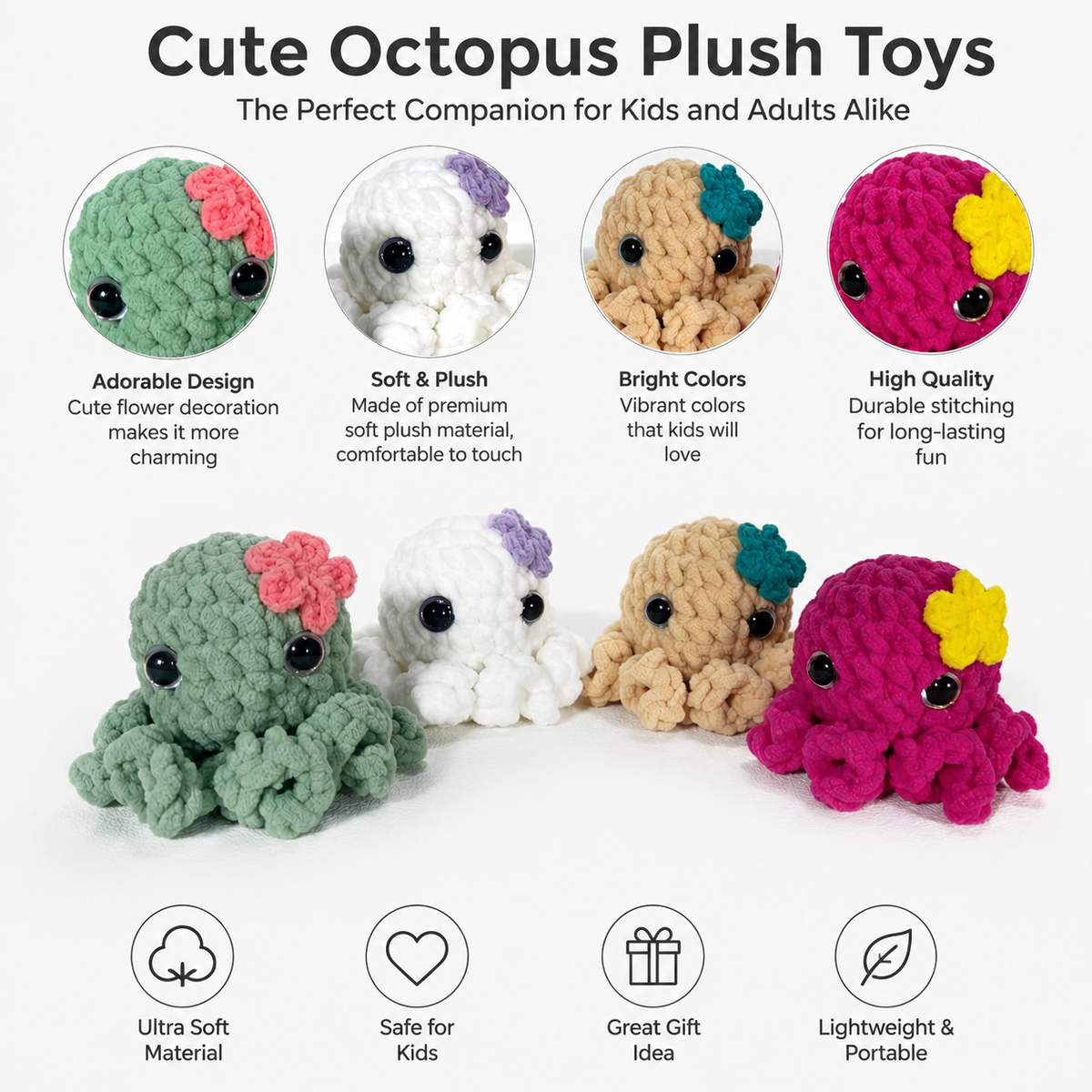 Flower Octopus Crochet Kit – 4 Color Options