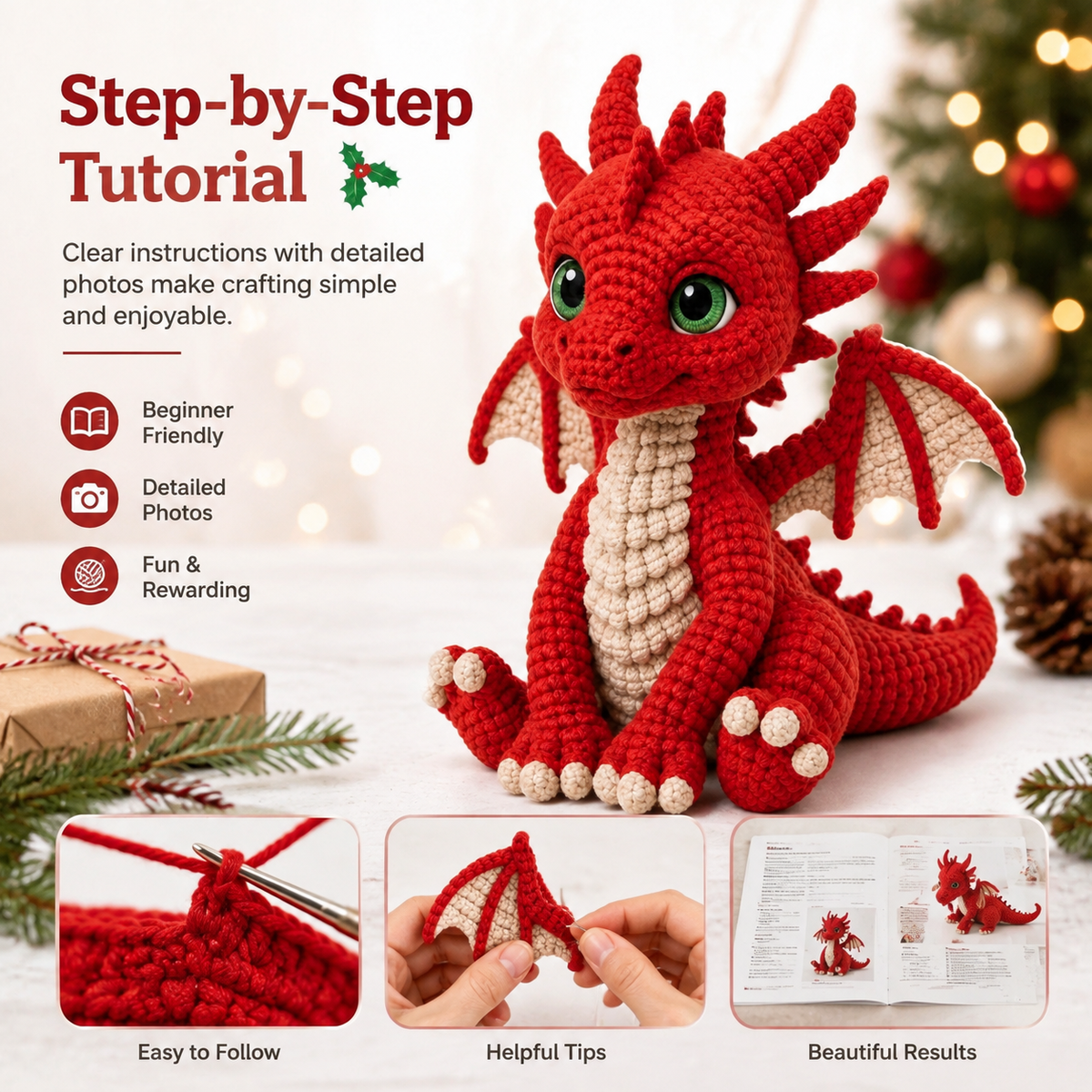 Red Dragon Crochet Plushie with Wings