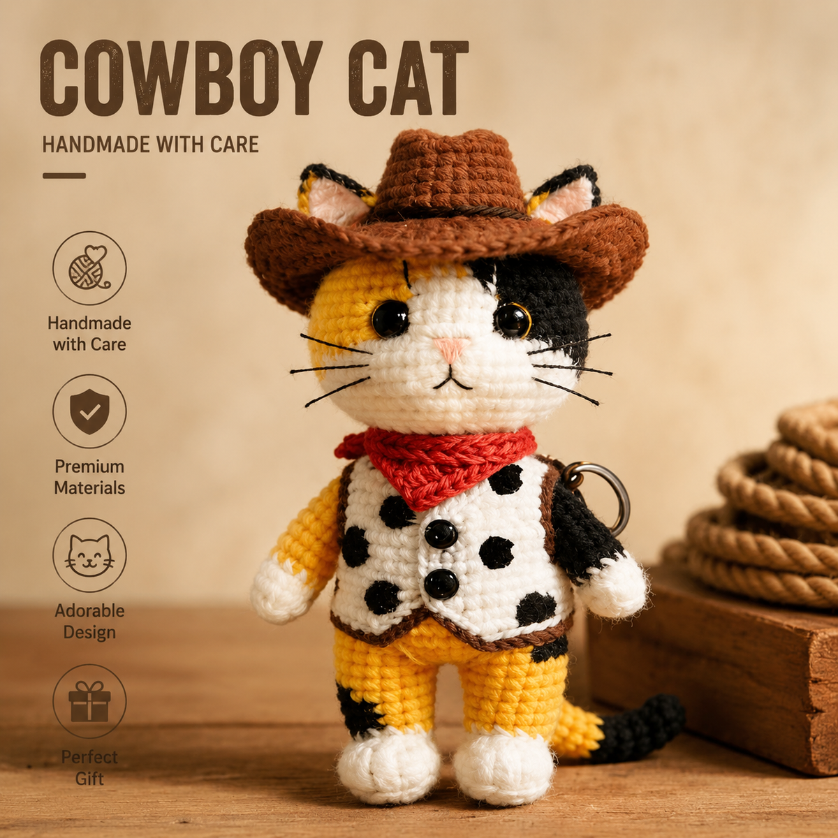 Cowboy Cat Crochet Kit for Beginners