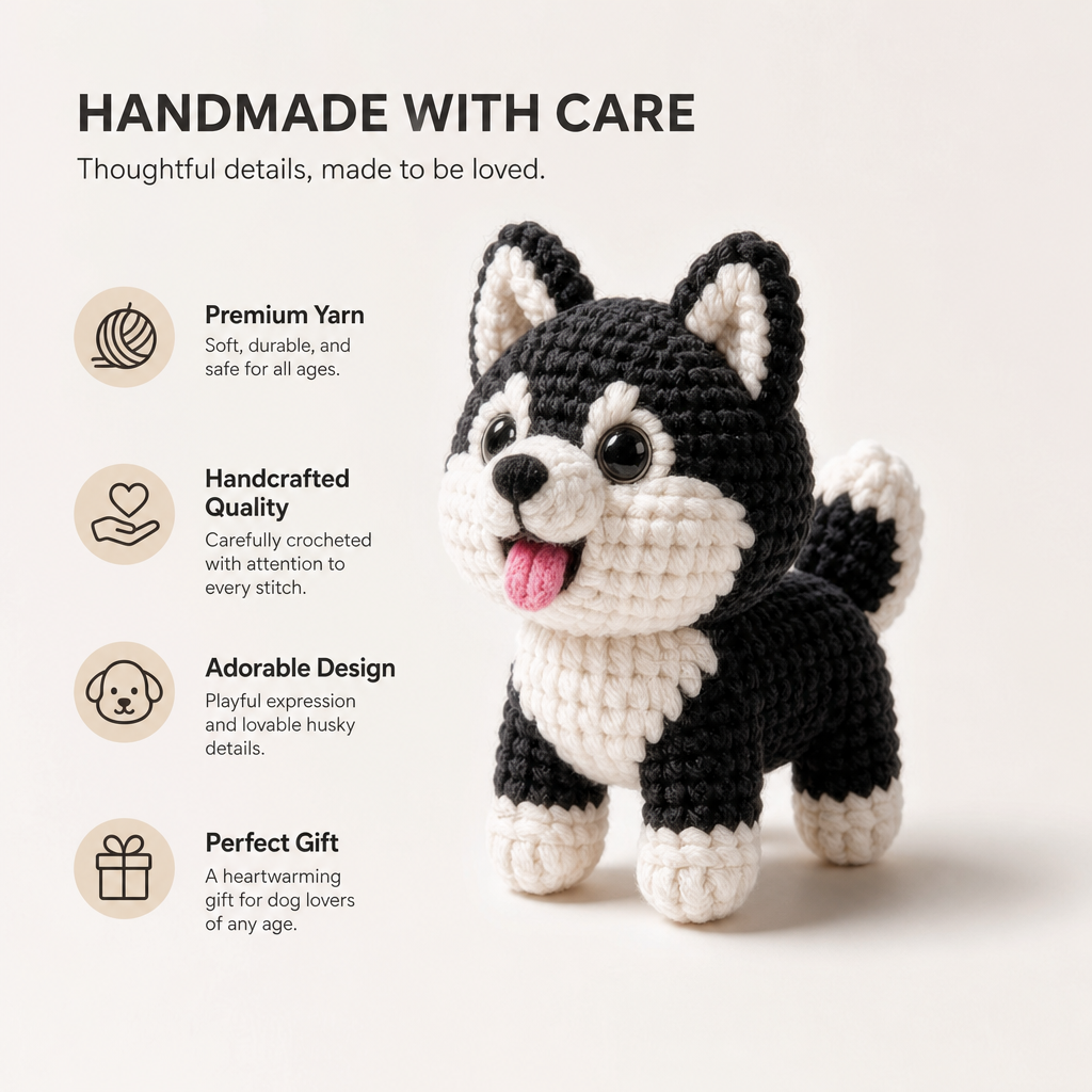 Black and White Husky Crochet Kit