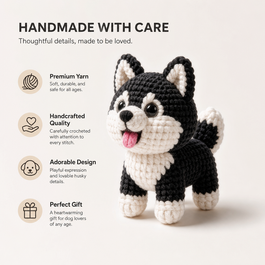 Black and White Husky Crochet Kit