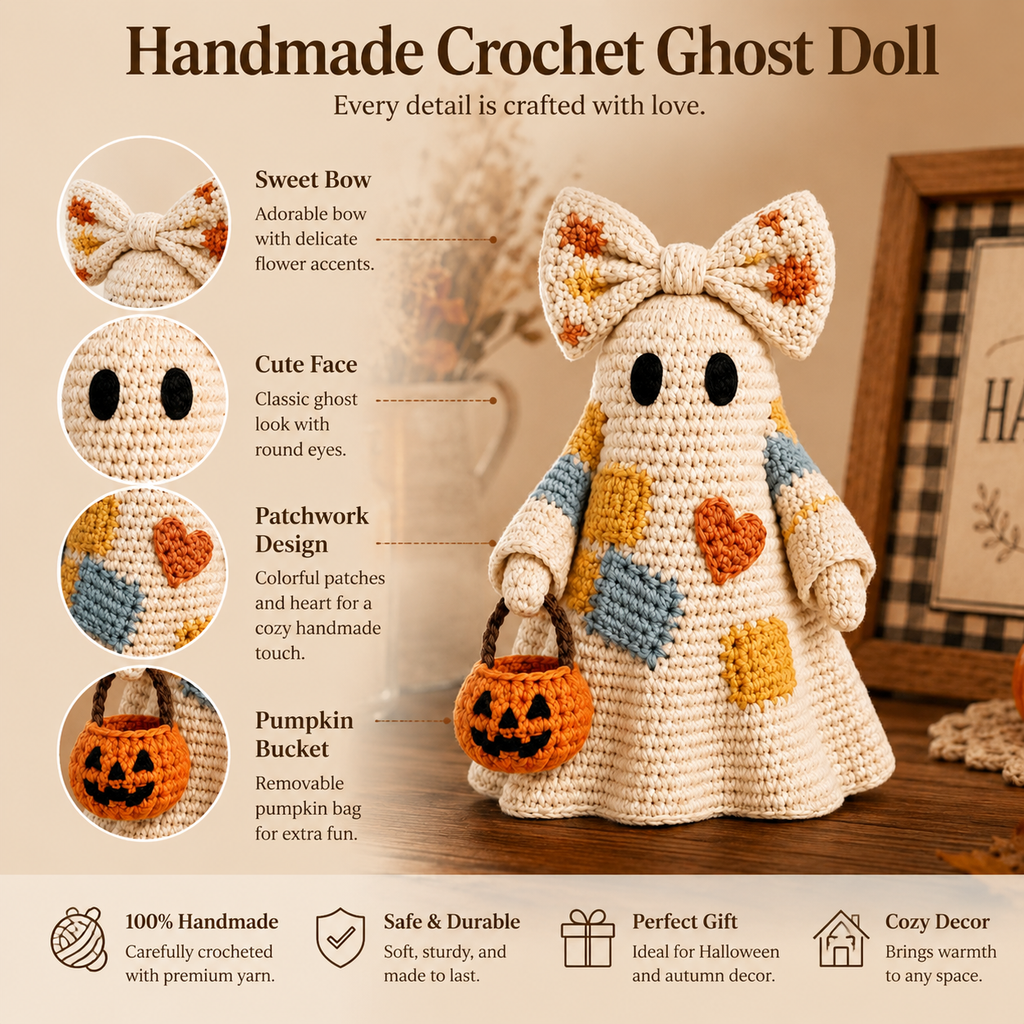 Patchwork Ghost Crochet Kit with Pumpkin Basket