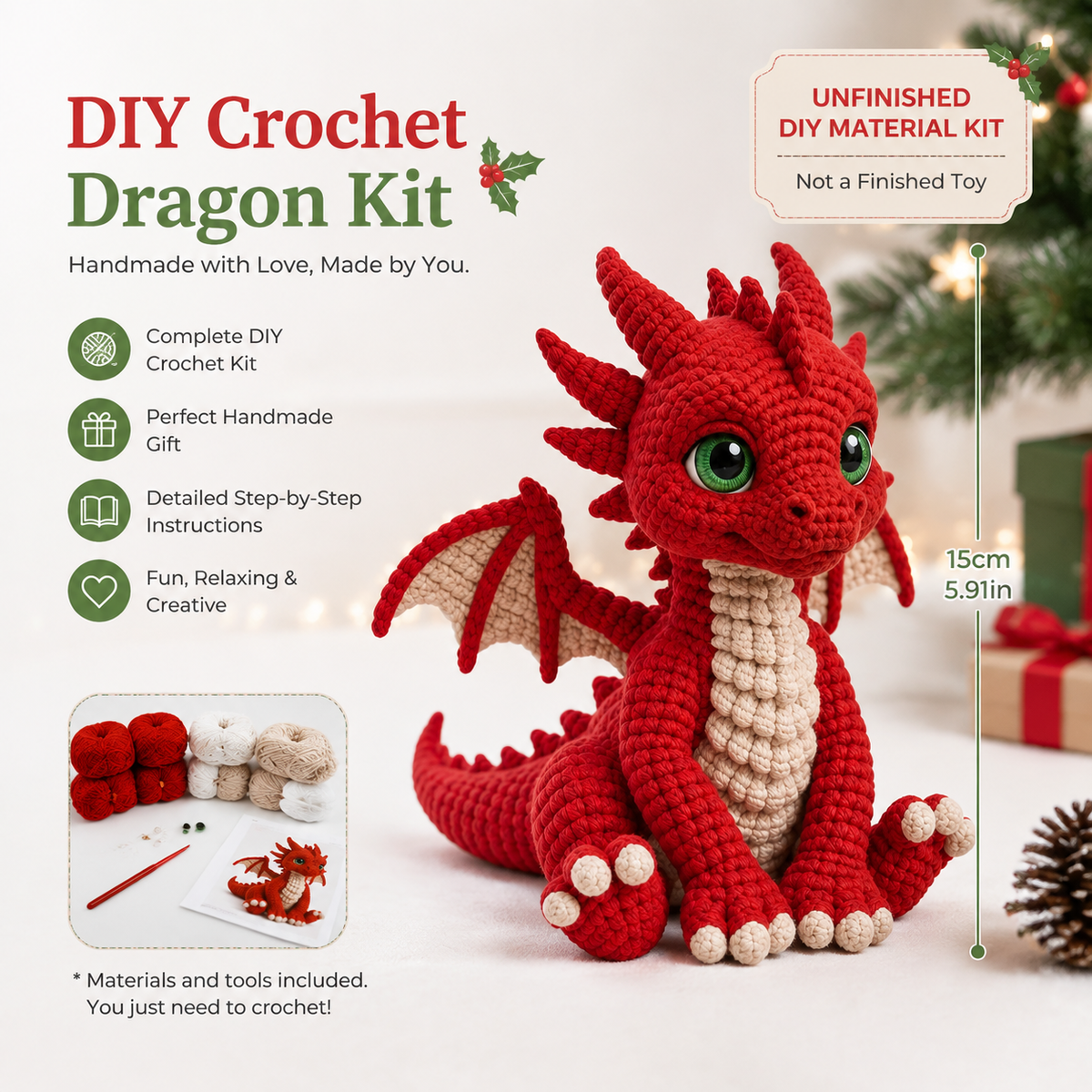 Red Dragon Crochet Plushie with Wings