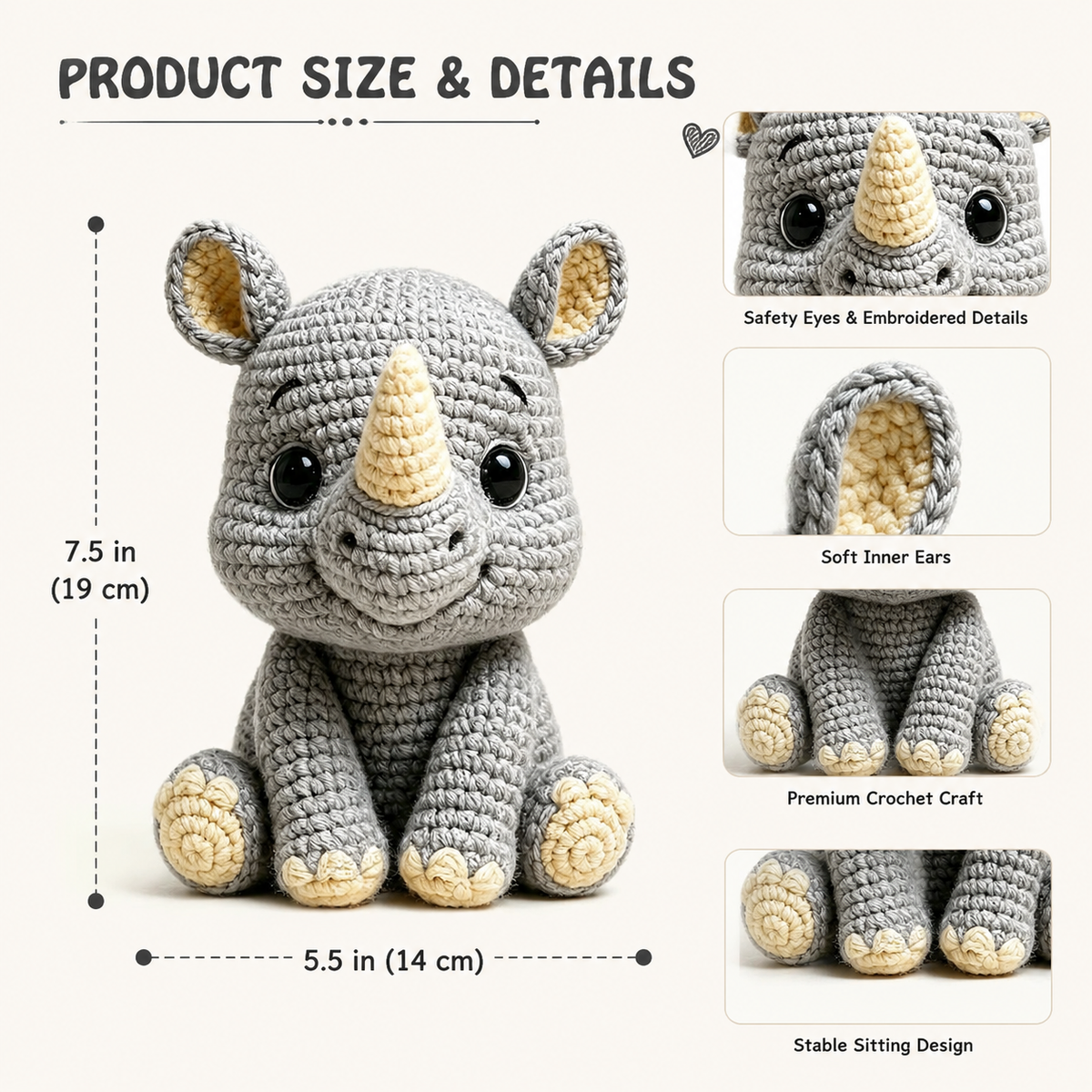 Gray Rhino Crochet Kit
