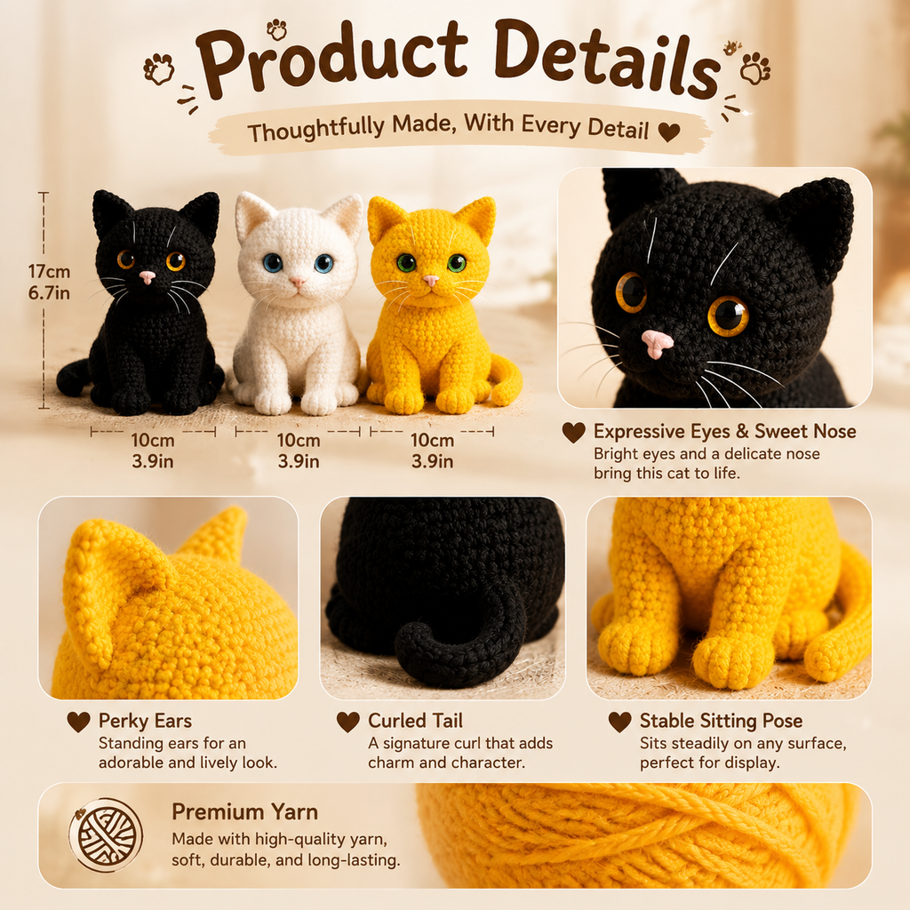 Cat Crochet Kit for Beginners - 3 Color Options