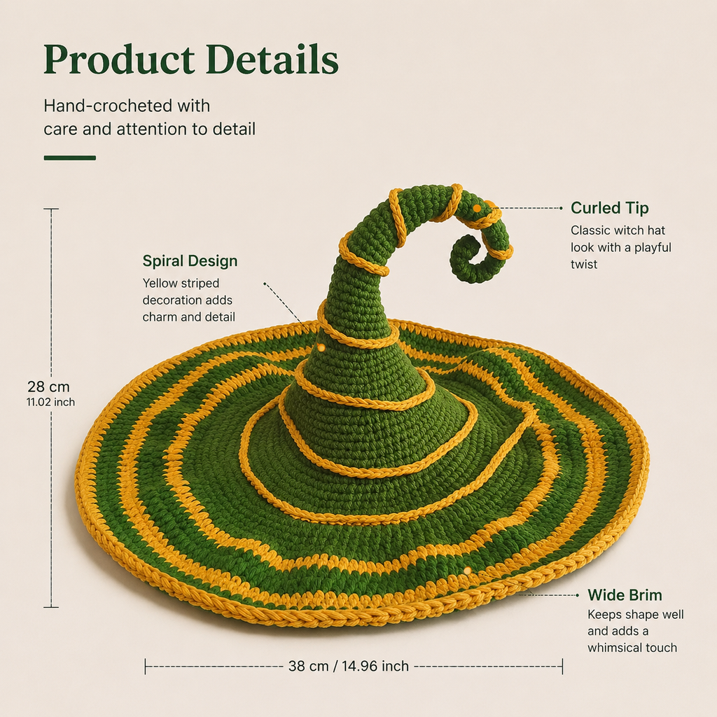 Green Witch Hat Crochet Kit with Golden Stripes