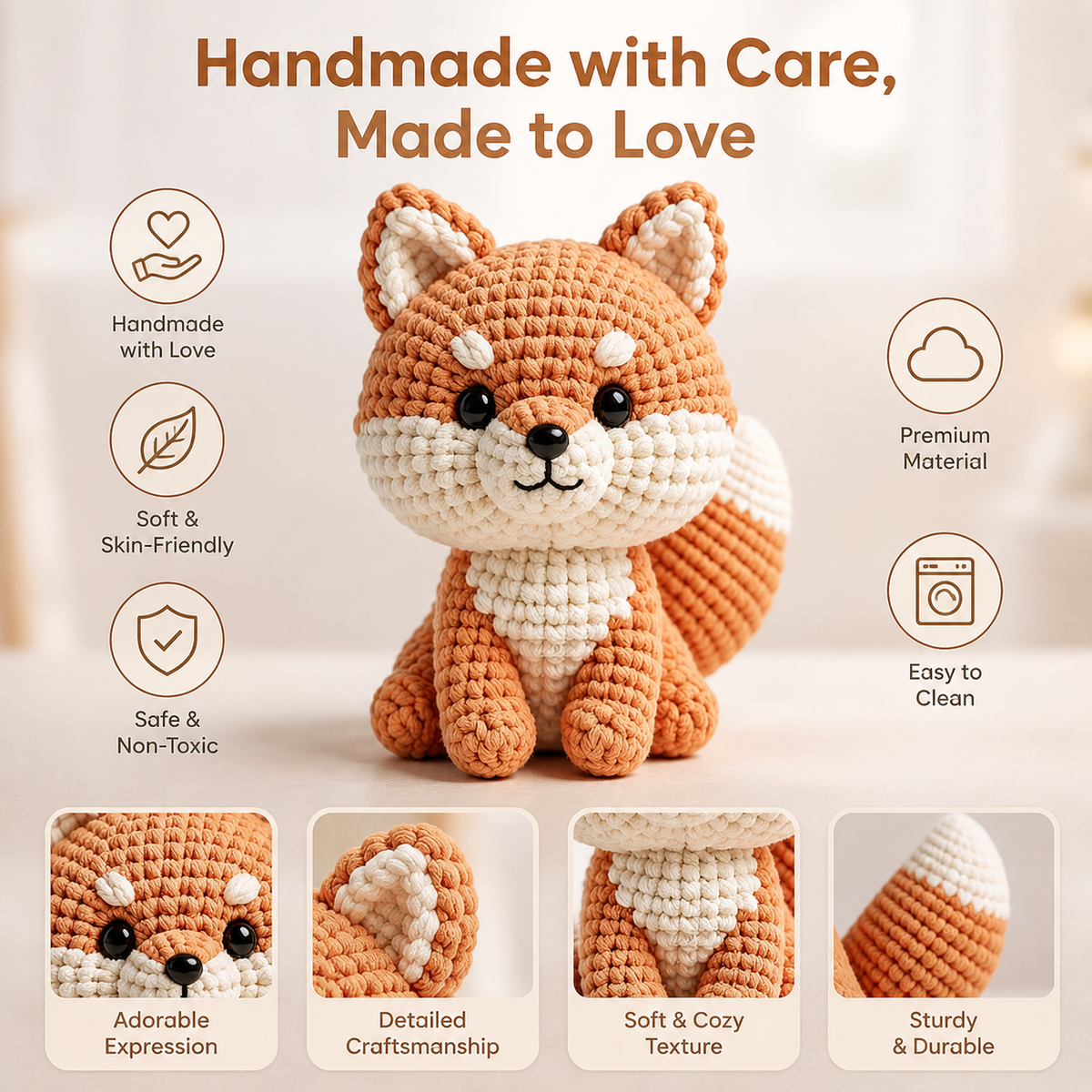 Orange Fox Crochet Kit with Bushy Tail