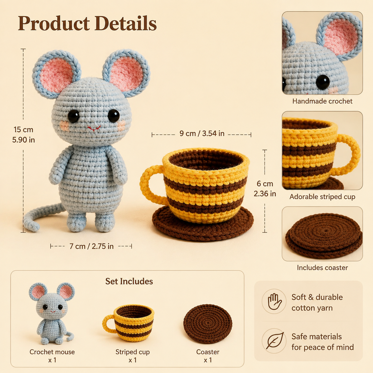 Blue Mouse Pen Holder Crochet Kit