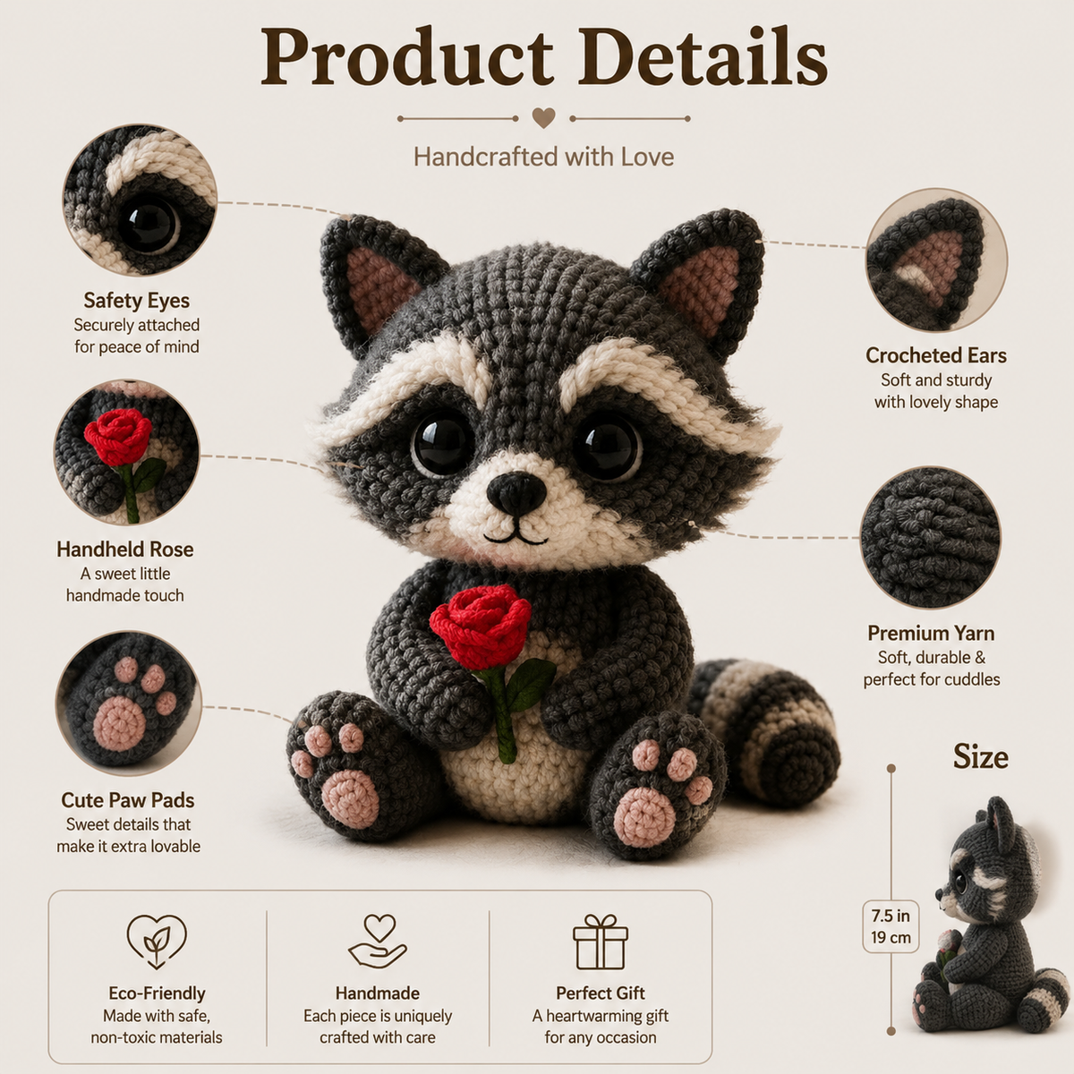Rose-Holding Raccoon Crochet Kit