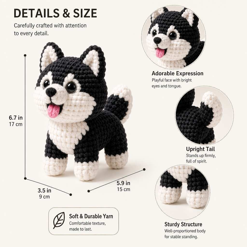 Black and White Husky Crochet Kit