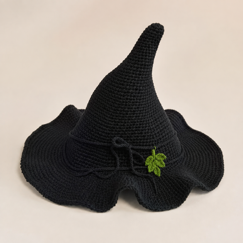 Black Witch Hat Crochet Kit with Leaf Detail