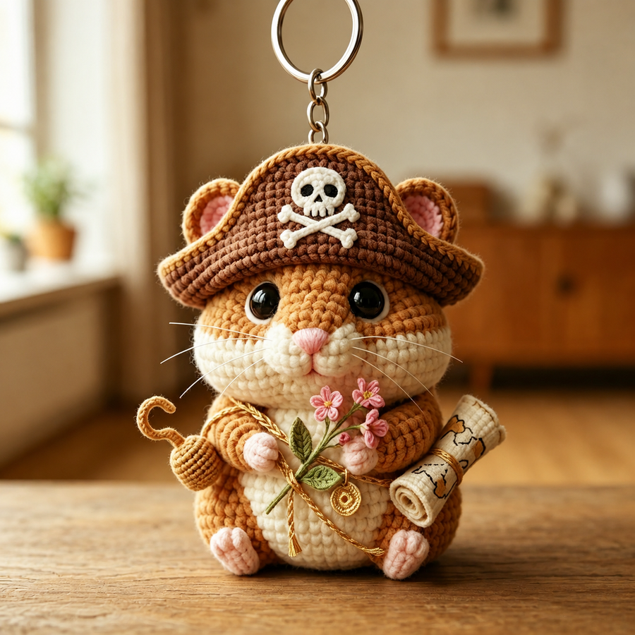 Pirate Mouse Crochet Keychain Kit with Treasure Scroll