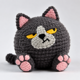 Handmade Grumpy Black Cat Crochet Plush  | Finished Grumpy Black Cat Amigurumi Gift