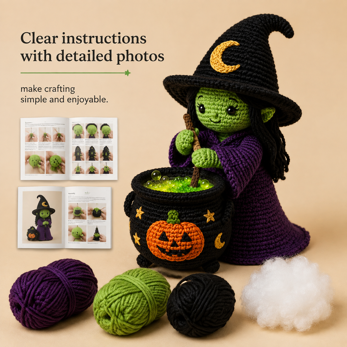 Halloween Witch and Pumpkin Cauldron Crochet Kit