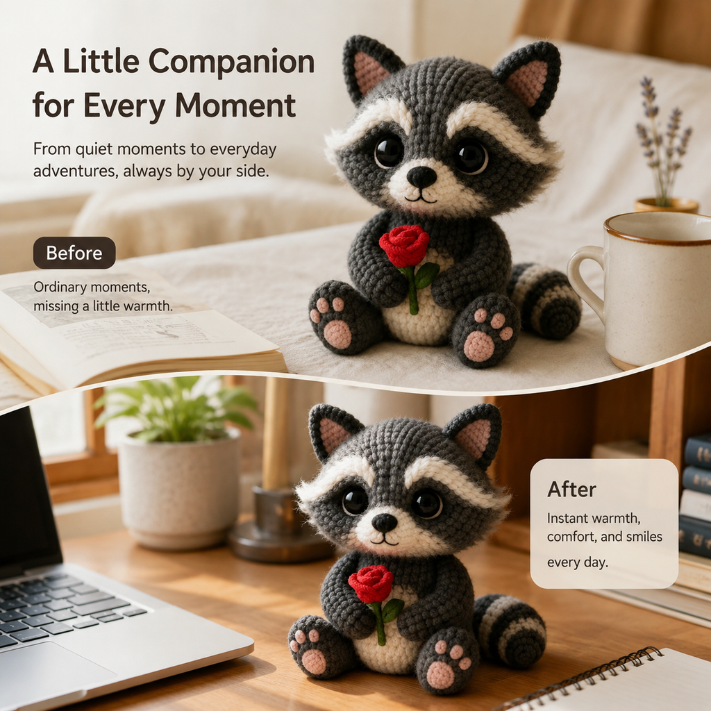 Rose-Holding Raccoon Crochet Kit