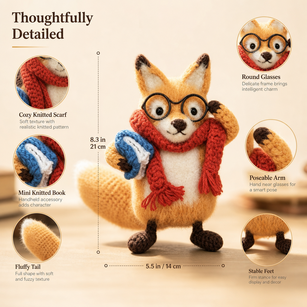 Bookish Fox Crochet Kit with Scarf and Glasses