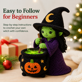 Halloween Witch and Pumpkin Cauldron Crochet Kit
