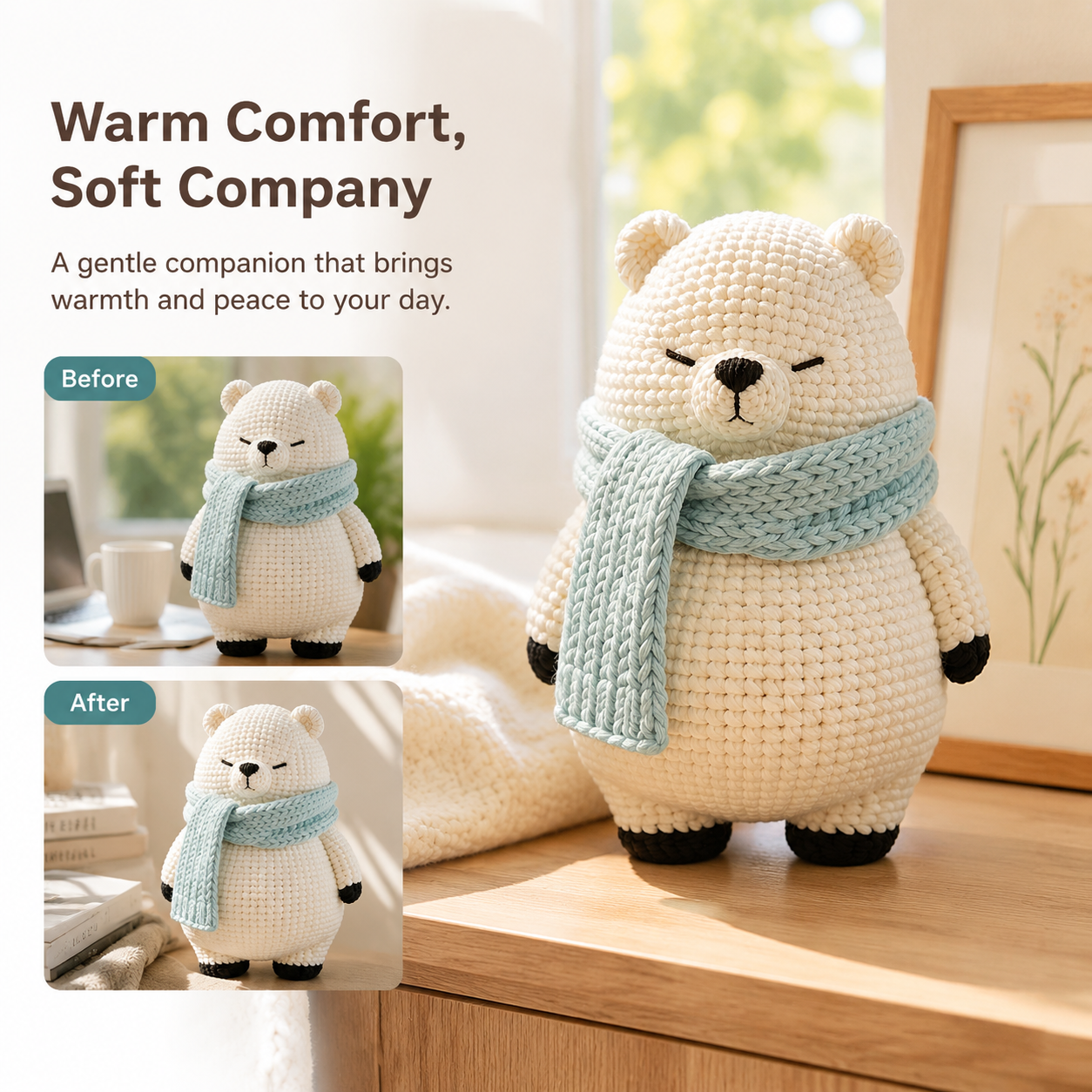 Handmade Polar Bear Crochet Plush | Finished Polar Bear Amigurumi Gift