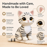 Handmade Tabby Cat Crochet Plush  | Finished Tabby Cat Amigurumi Gift